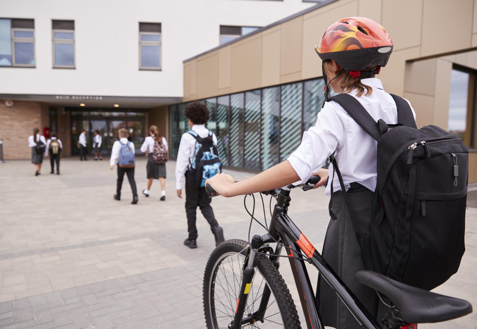 School children cycling