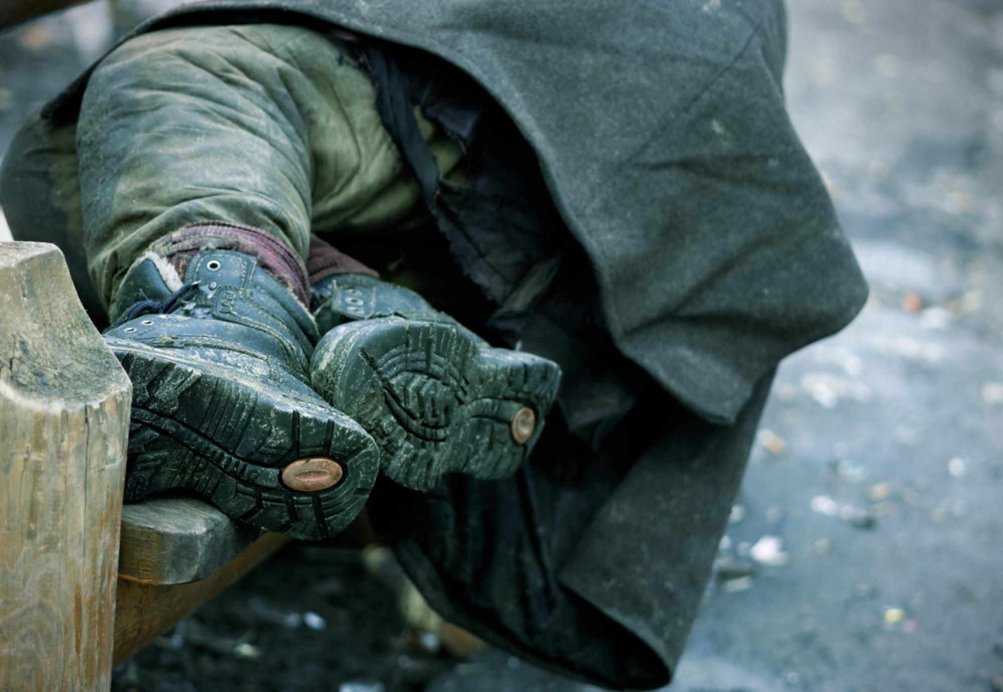 homeless person in the winter