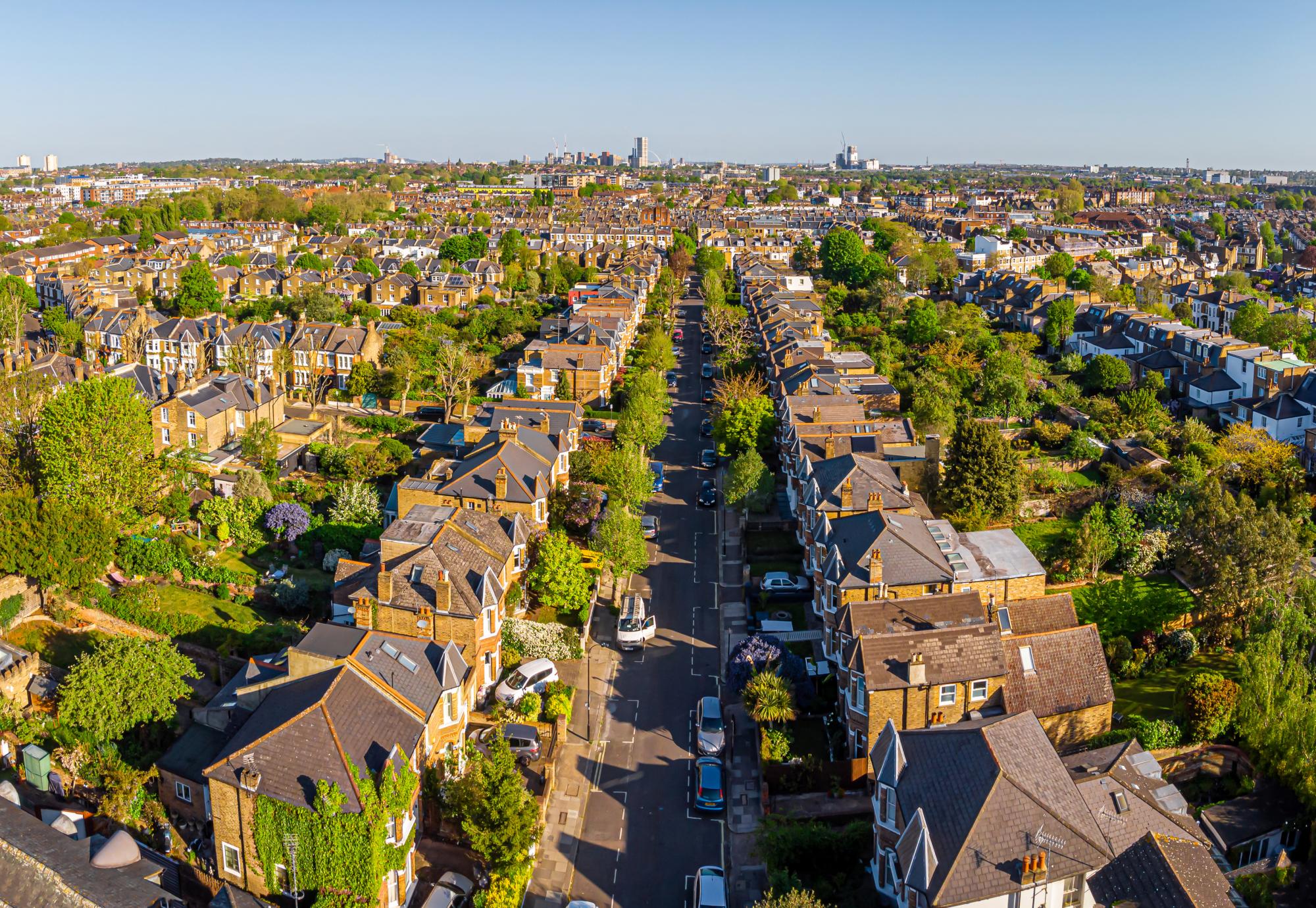Aerial view of houses in the UK