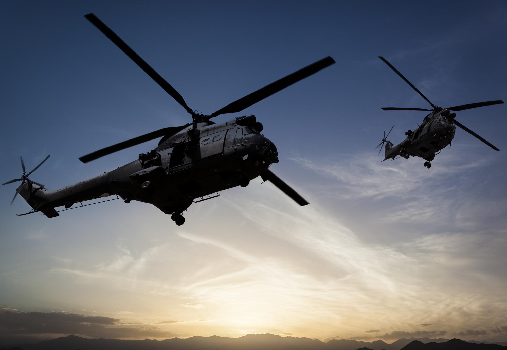 Puma Military helicopters flying