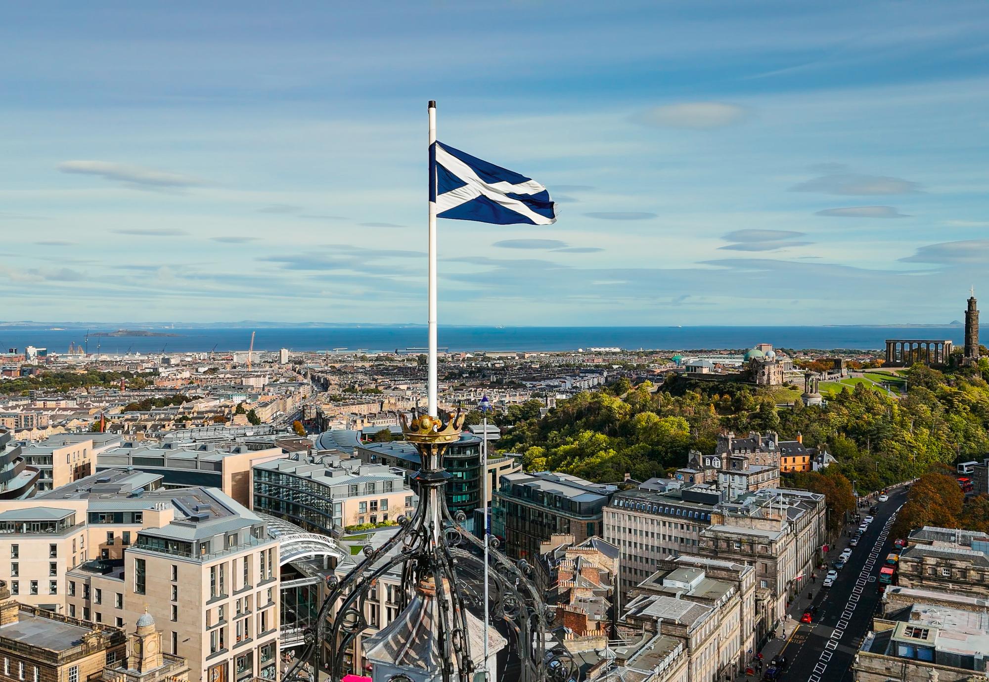 Scotland flag over Edinburgh