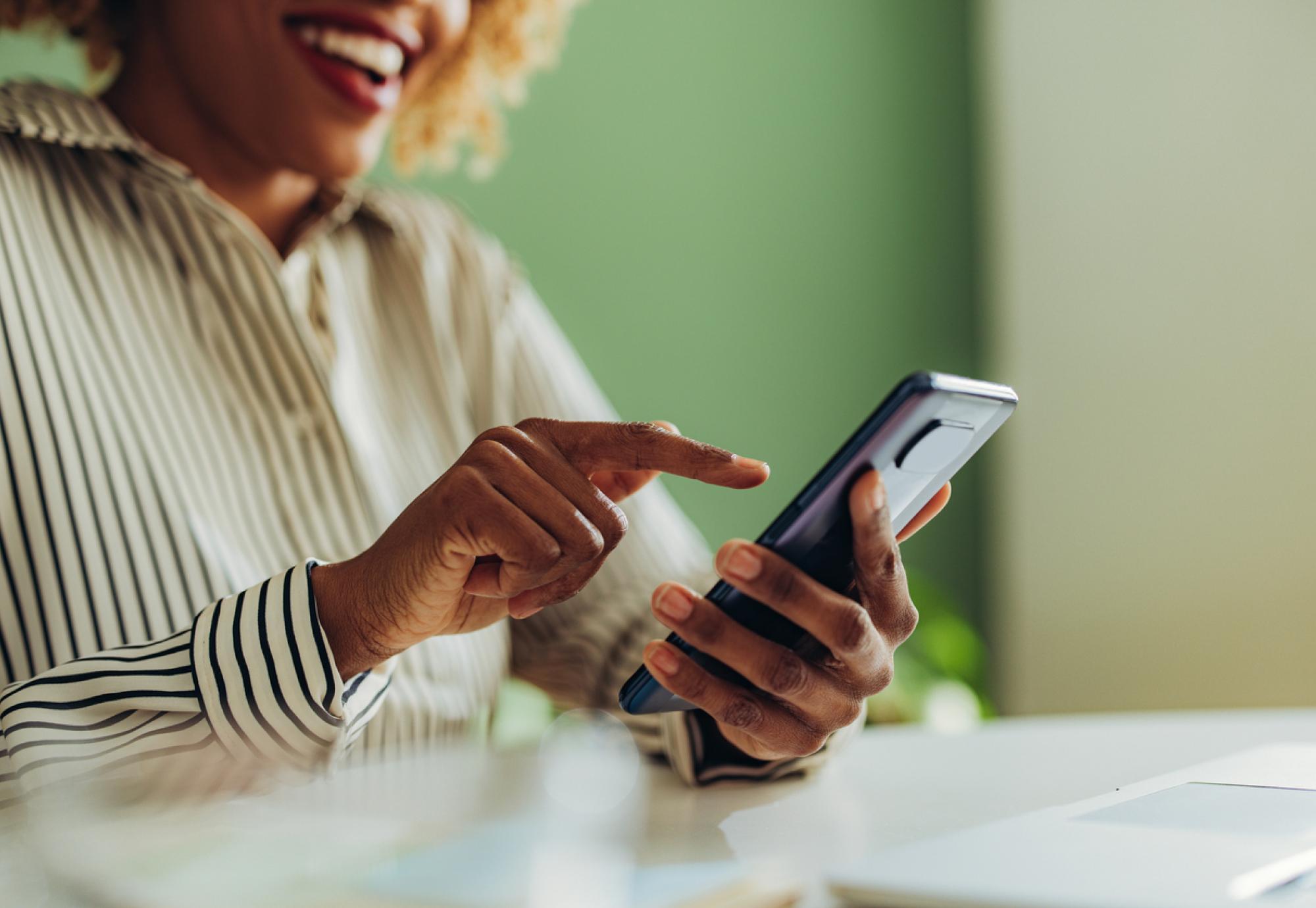 Lady using an iphone app