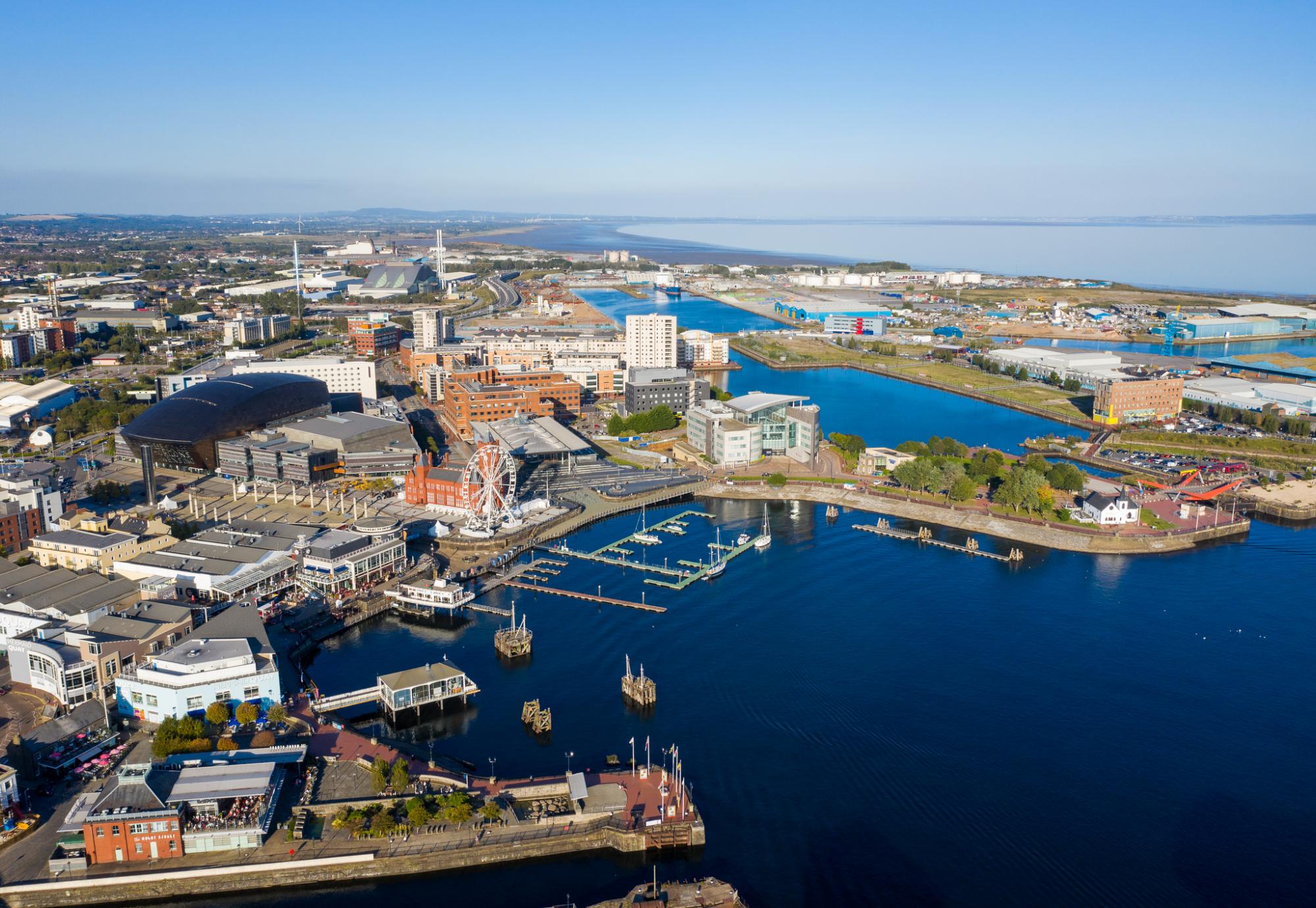 Aerial view of Cardiff Bay