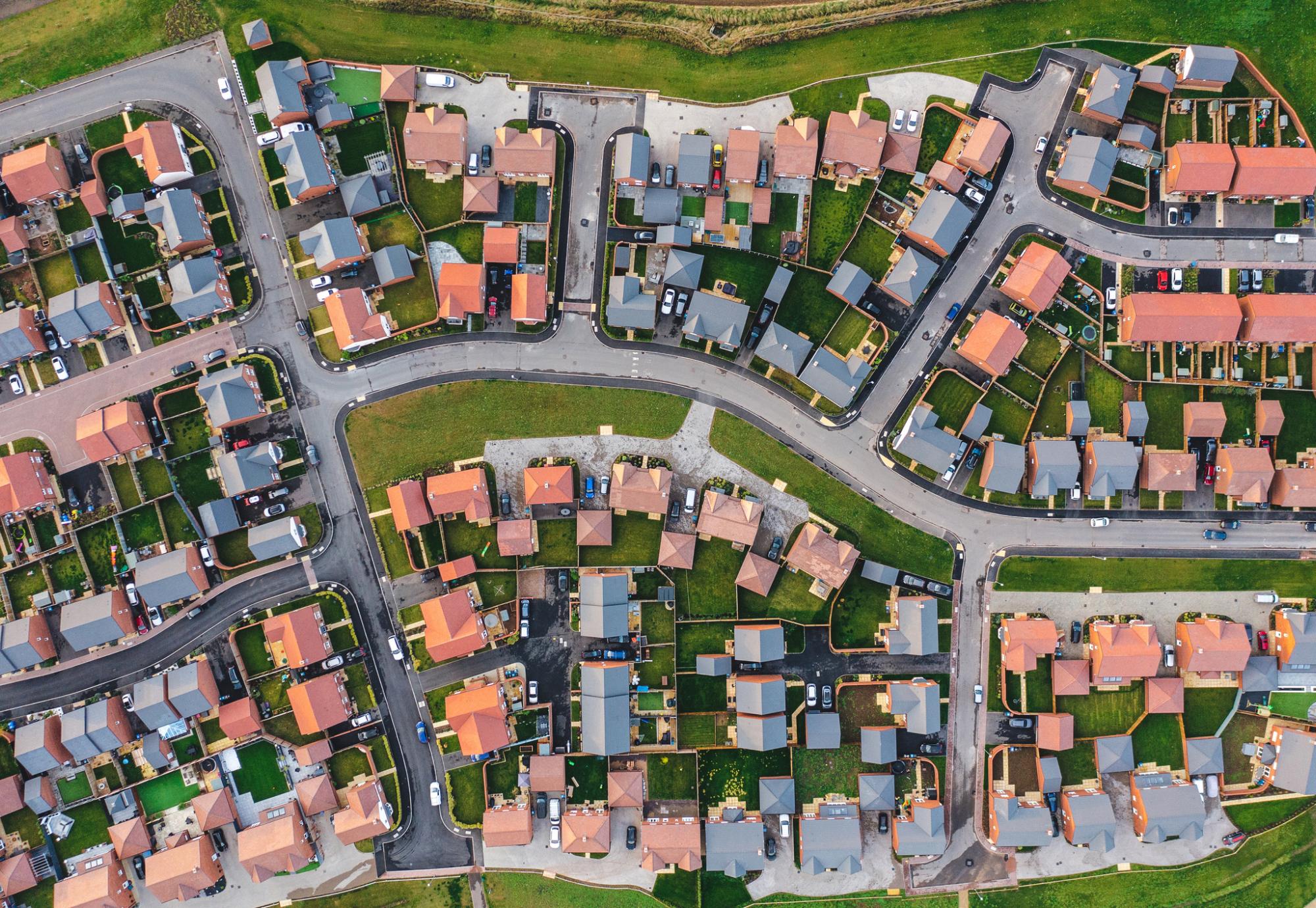 Aerial view of houses in England