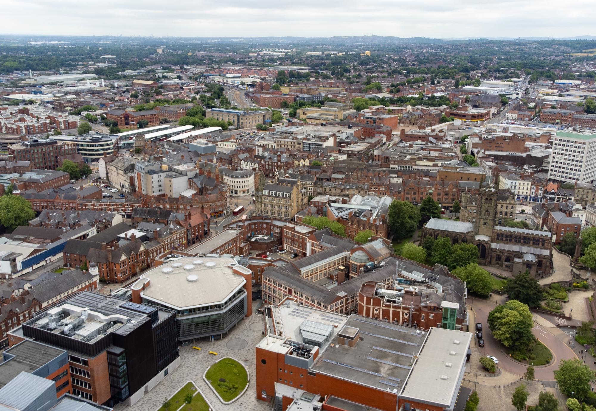 Aerial view over Wolverhampton