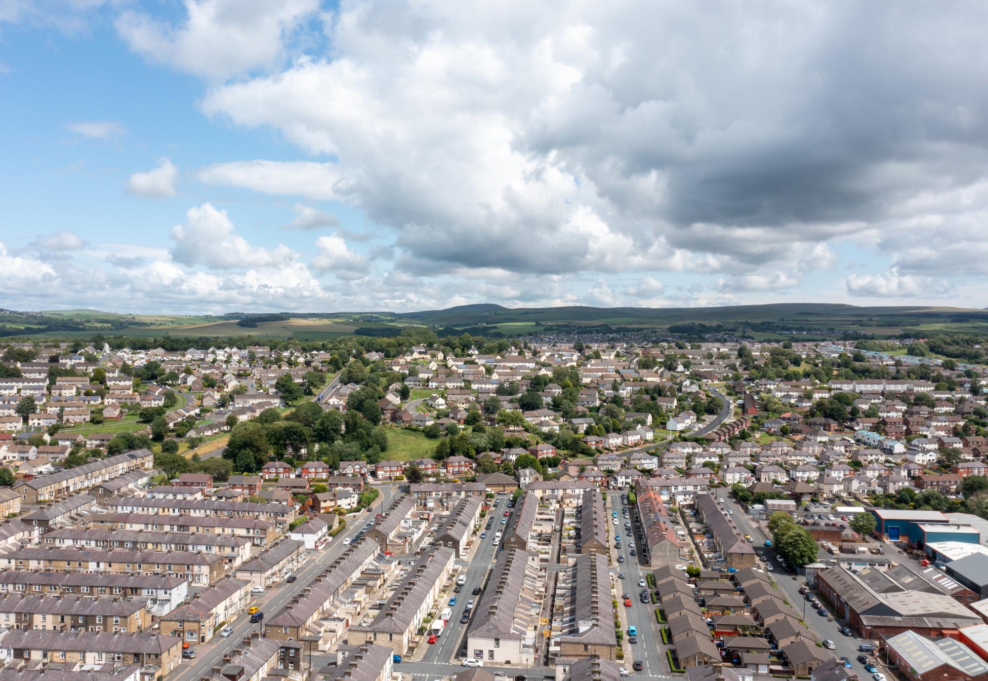 Aerial view of houses in Burnley