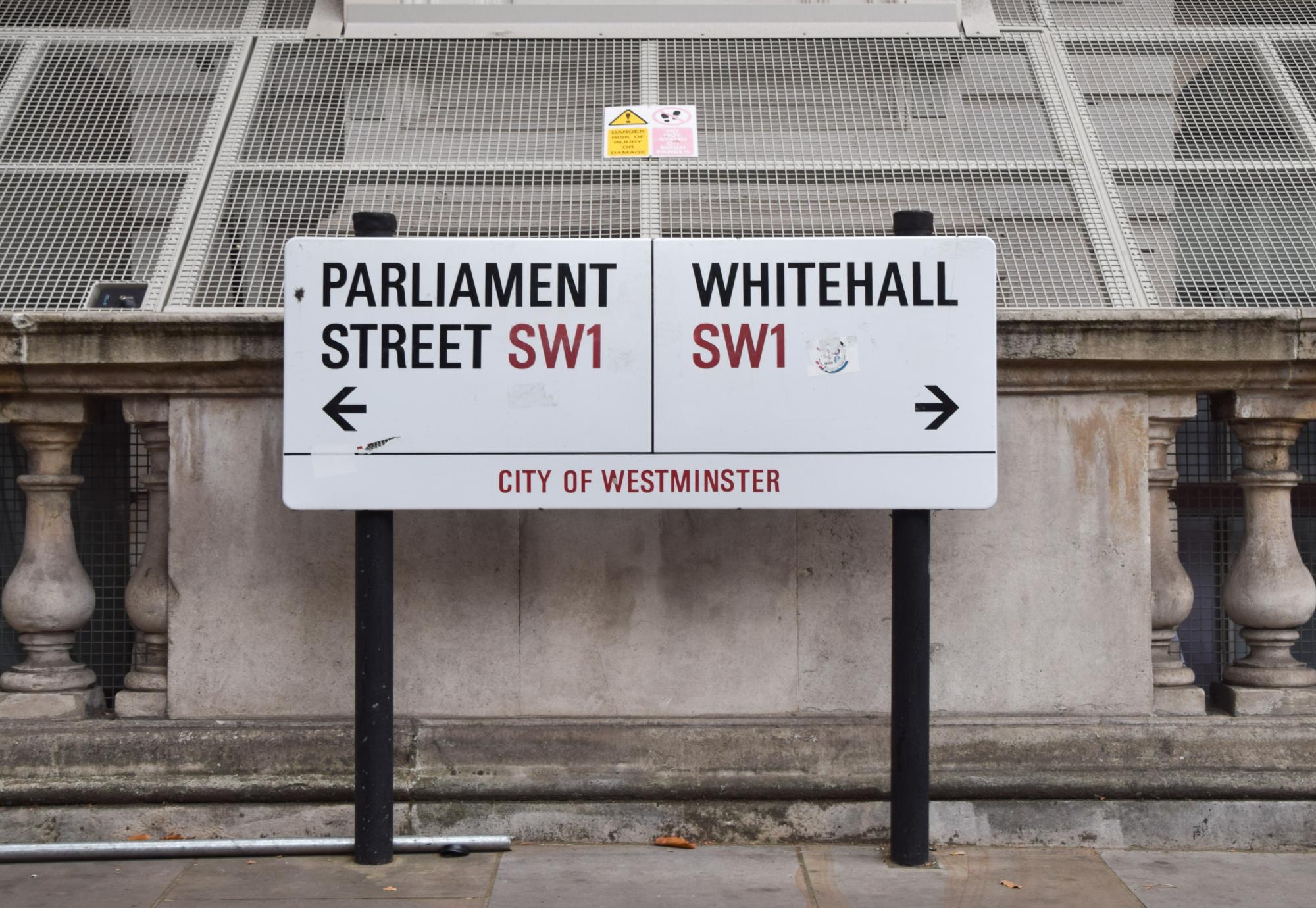 Sign for Parliament Street and Whitehall