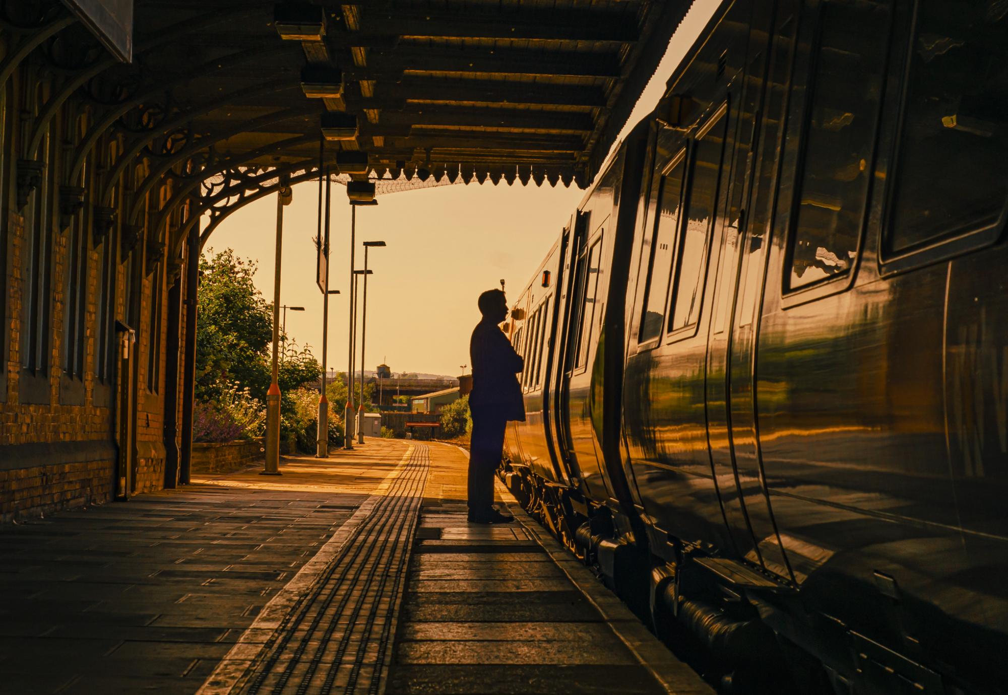 Man getting on a train