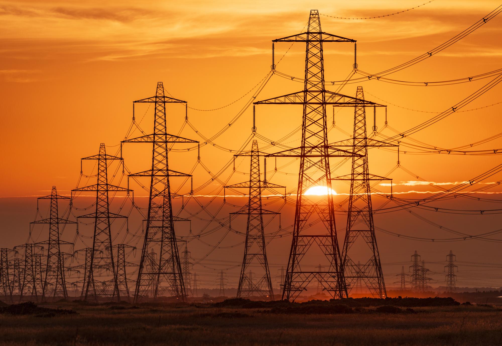 Power lines at sunset