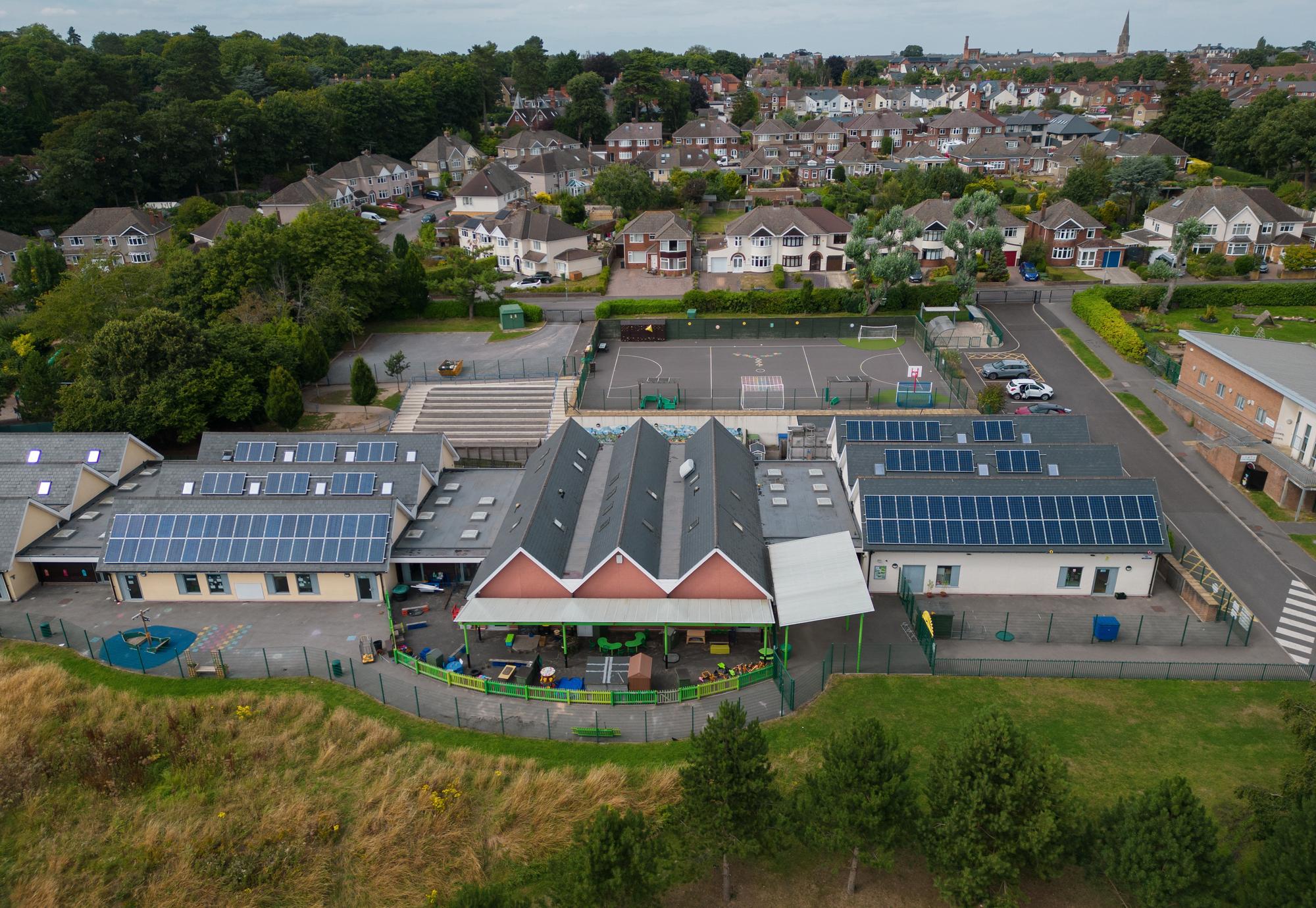 School with solar panels on the roof
