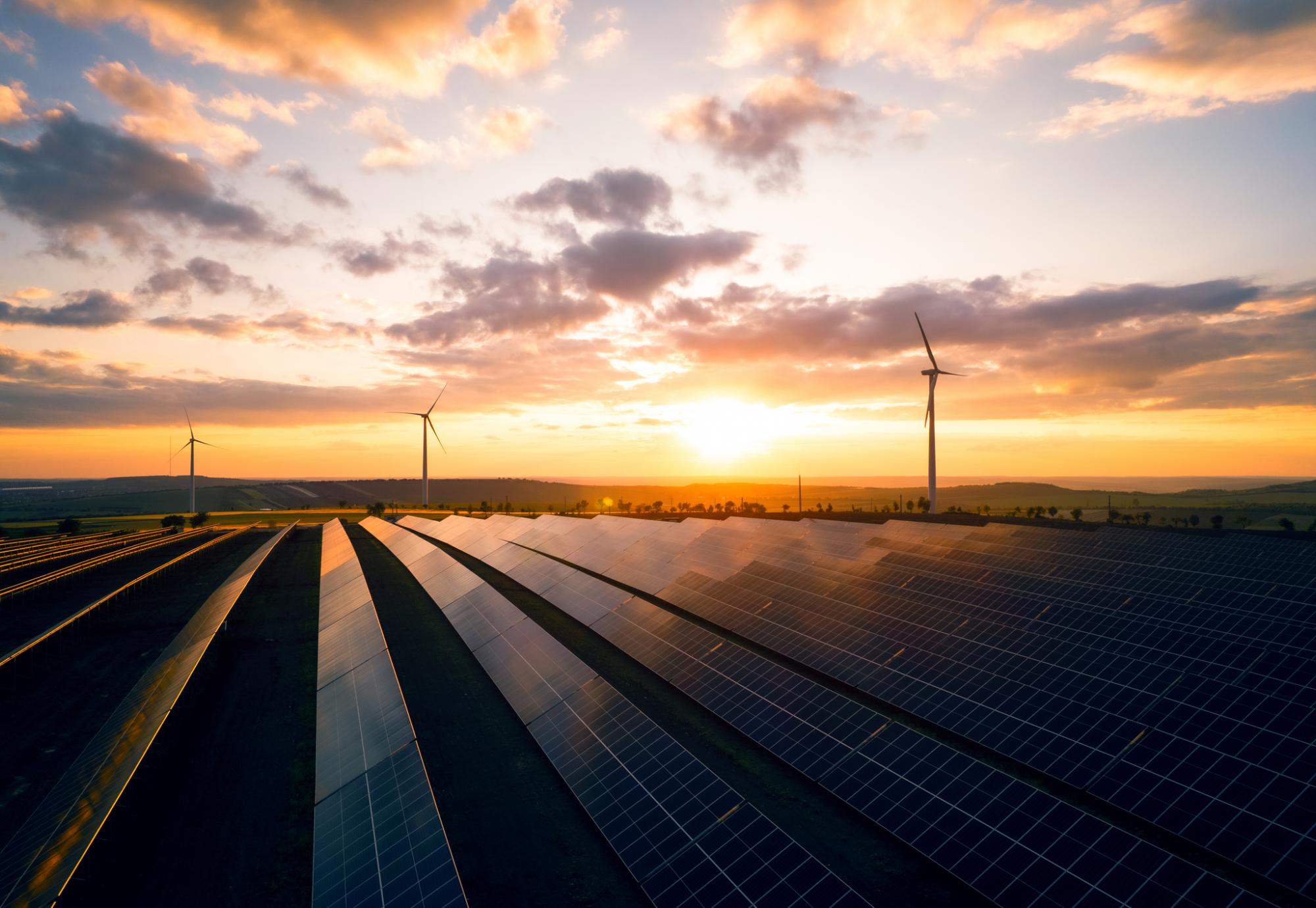Wind turbines and solar panels