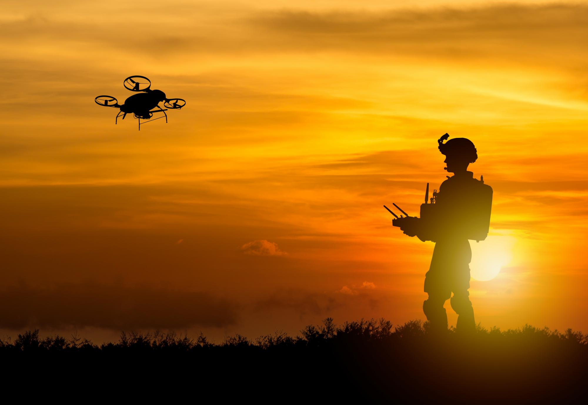 Soldier using a drone