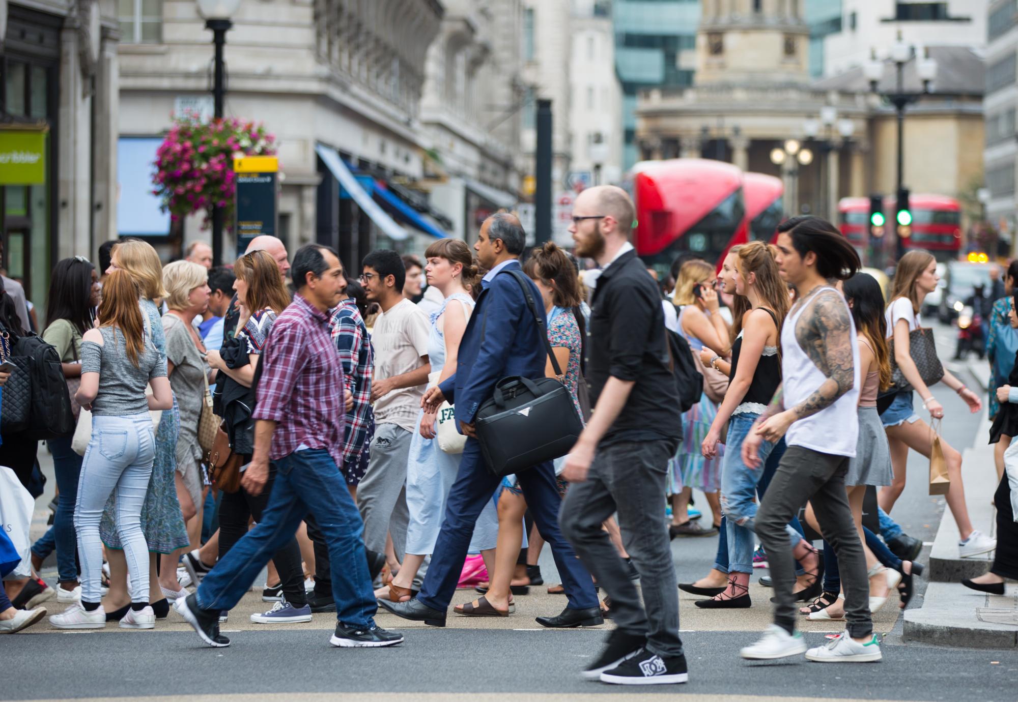 People crossing the road in London