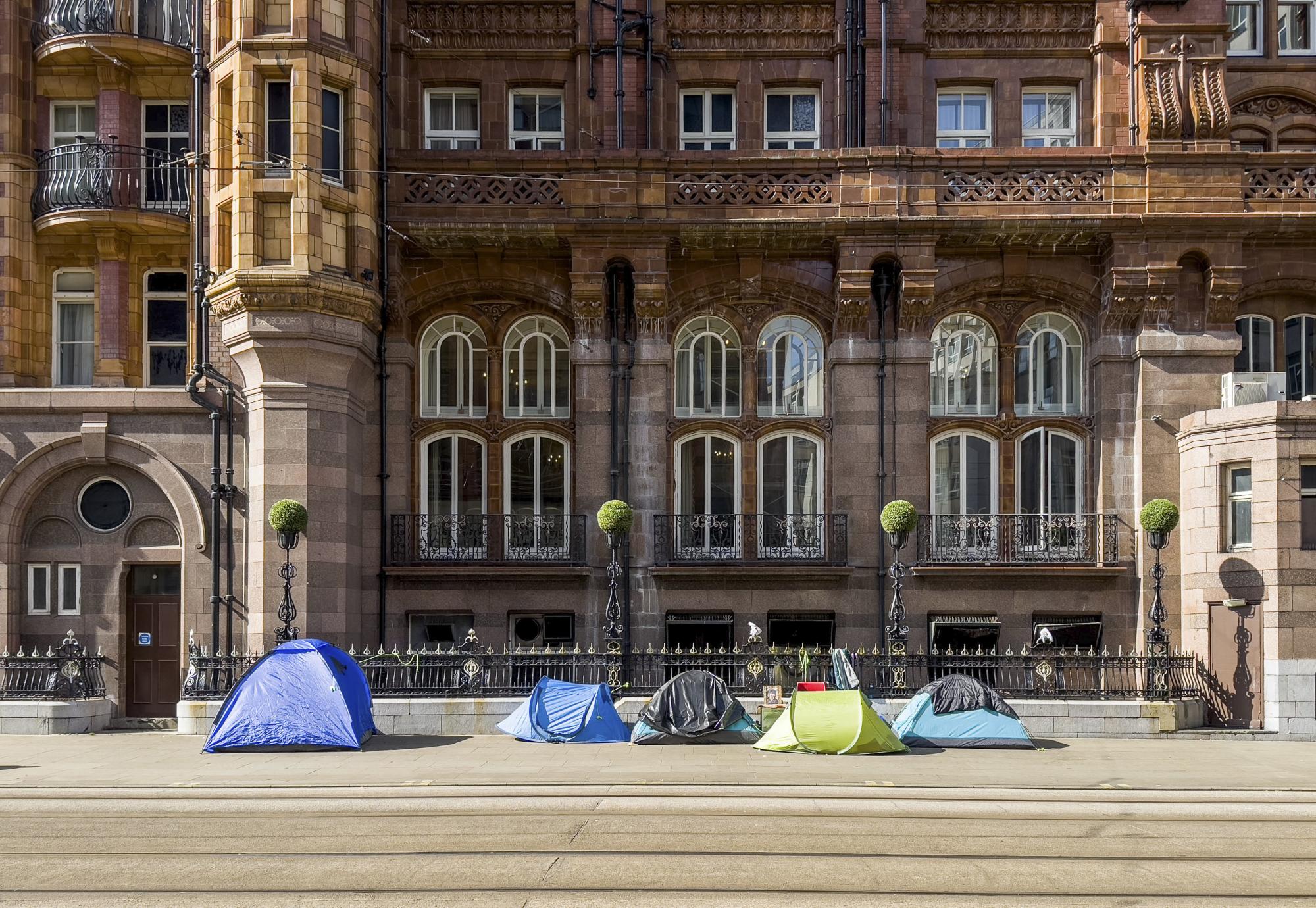 Homeless tents on the street in Manchester