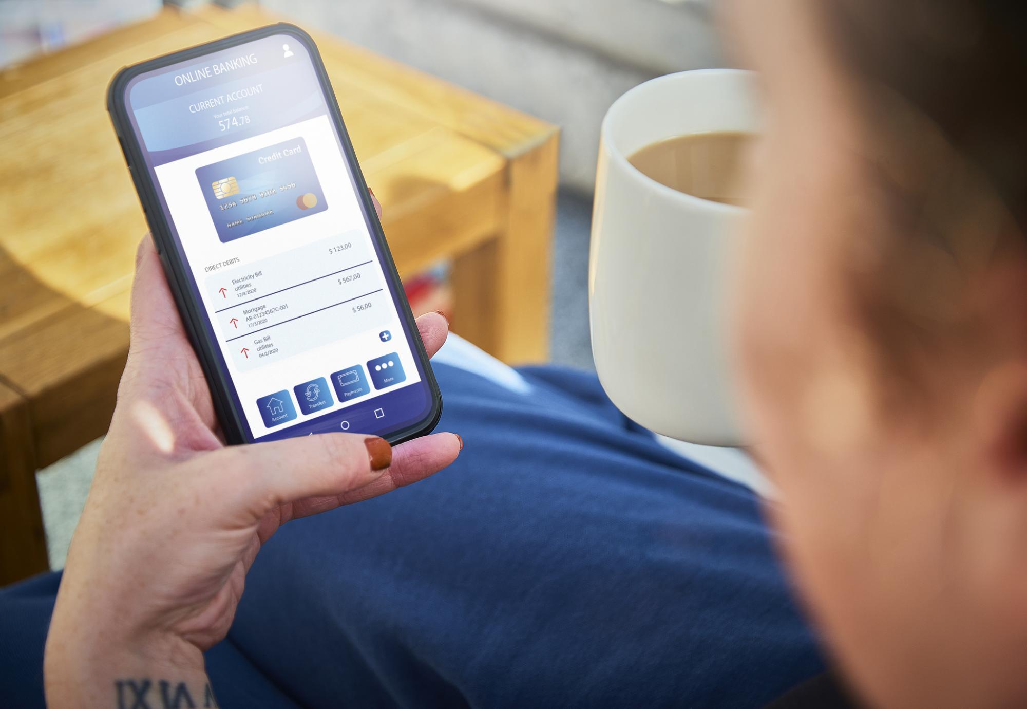Woman using her banking app