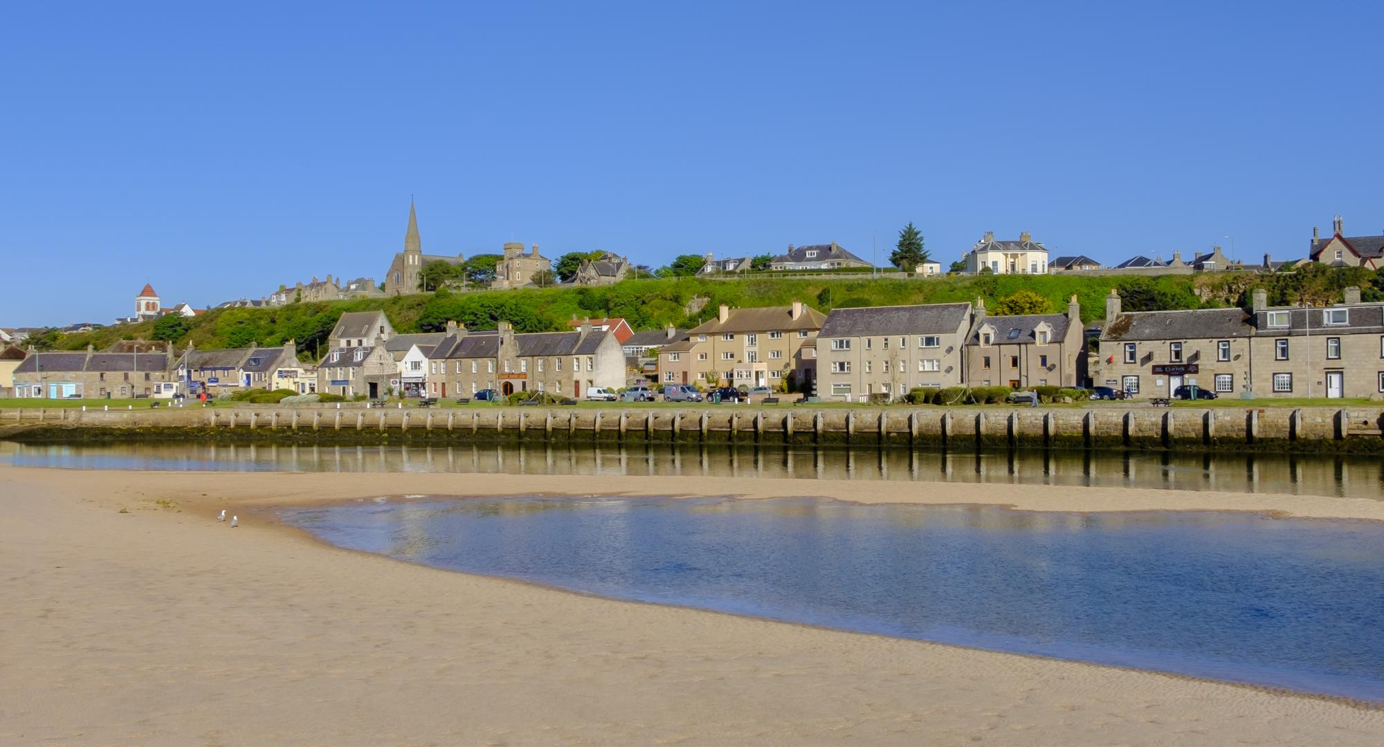 Lossiemouth, a coastal town and a port located along the estuary of the river Lossie on the Moray Firth, Scotland.