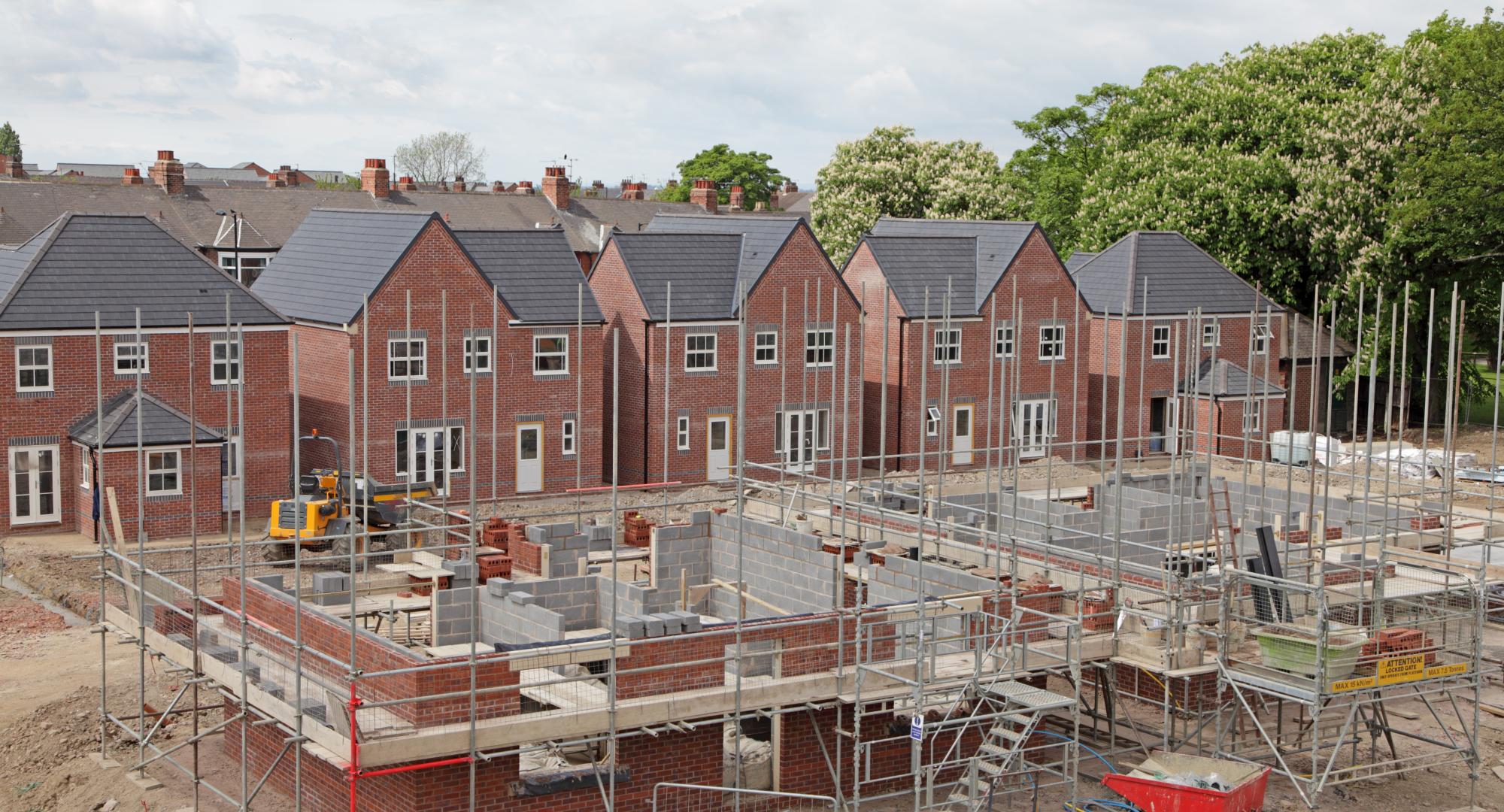 Houses being built on a construction site