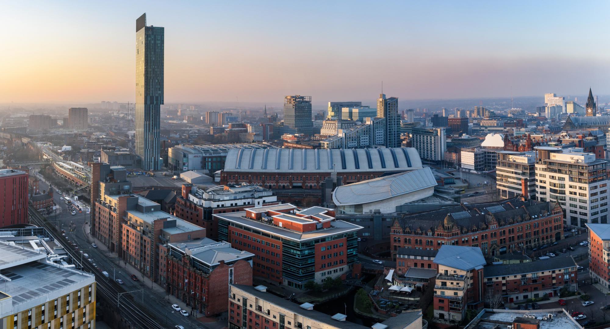 Aerial shot of Manchester city centre