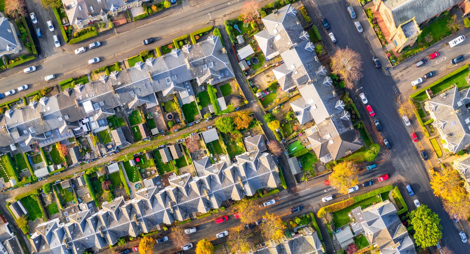 Birds eye view of housing estate