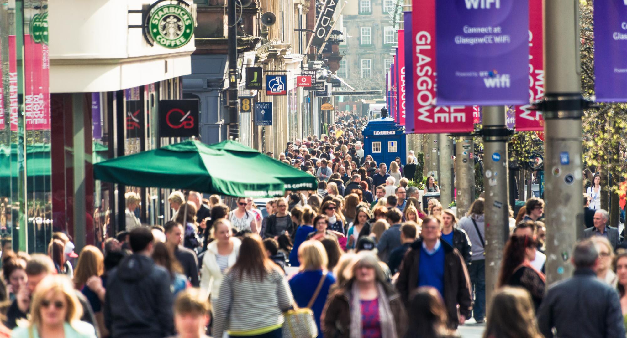 Picture of a busy high street before Covid-19.