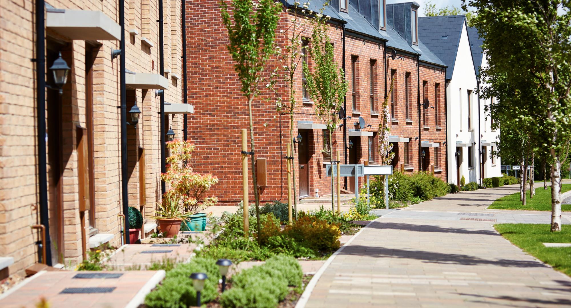 Sweeping image of typical British new build homes