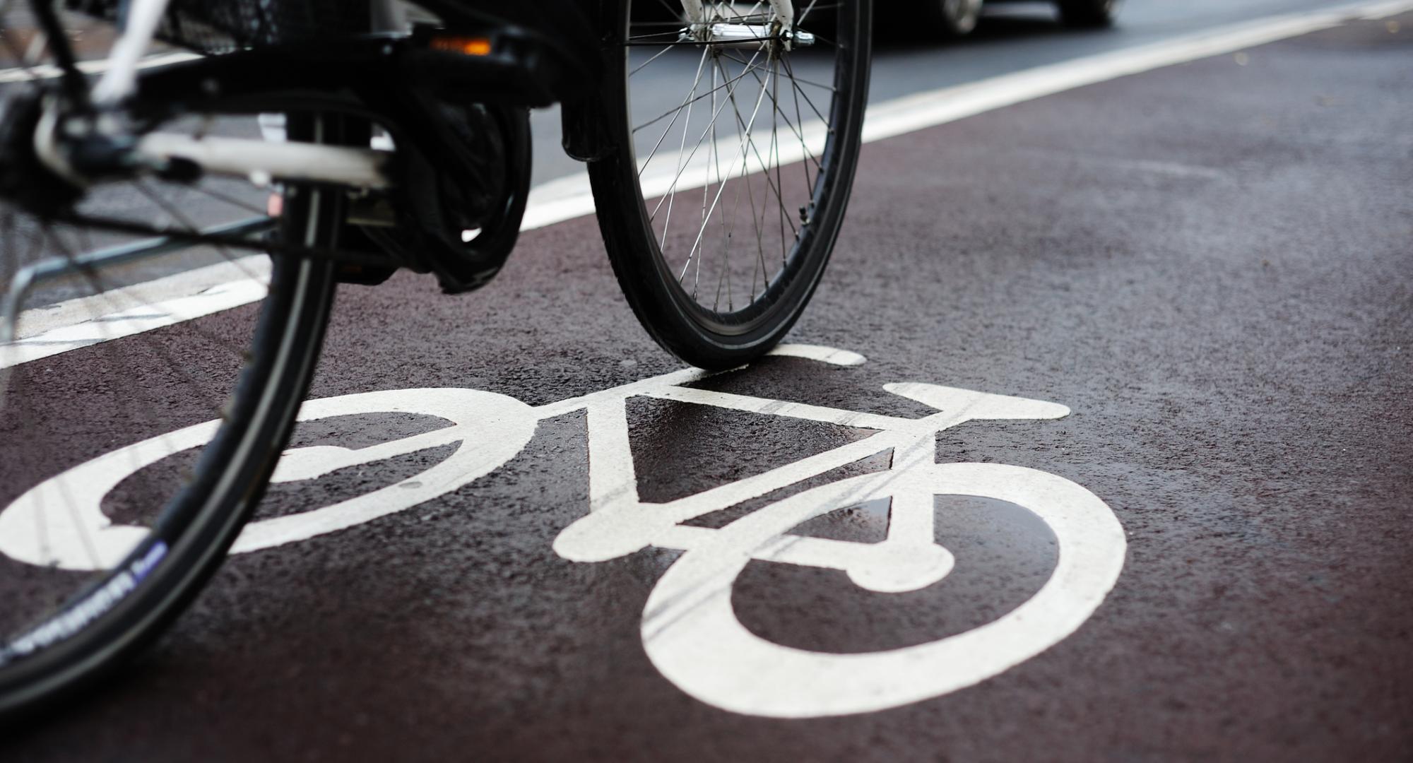 Bike wheels visible on a bike lane