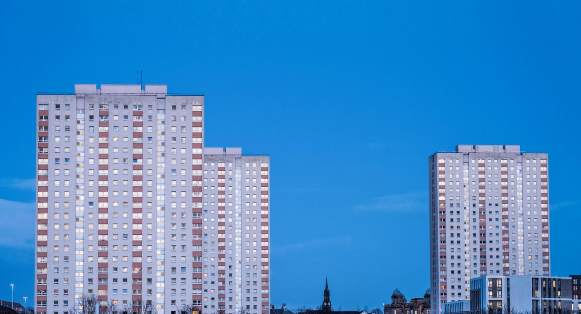 High rise tower blocks in the skyline.