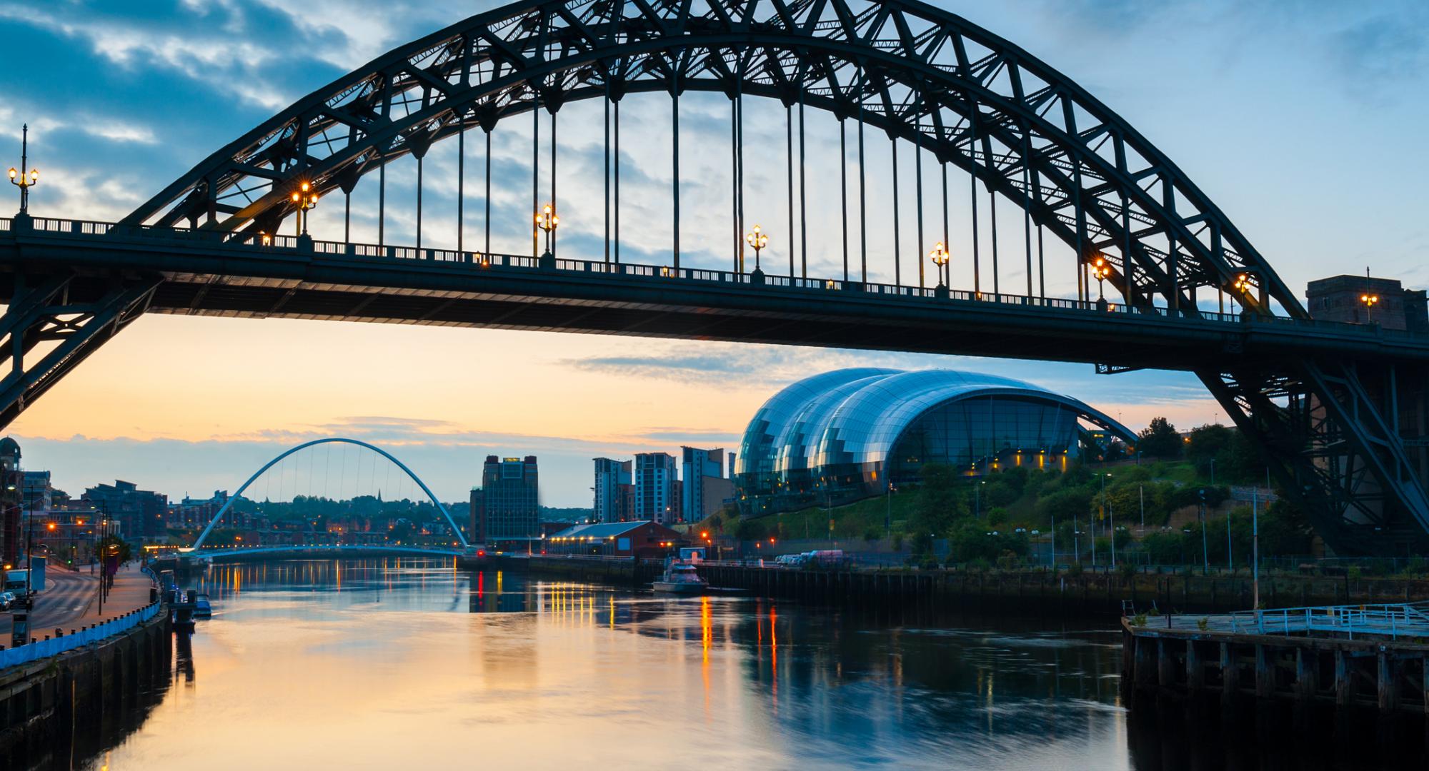 Shot of the Tyne Bridge and Sage in Newcastle