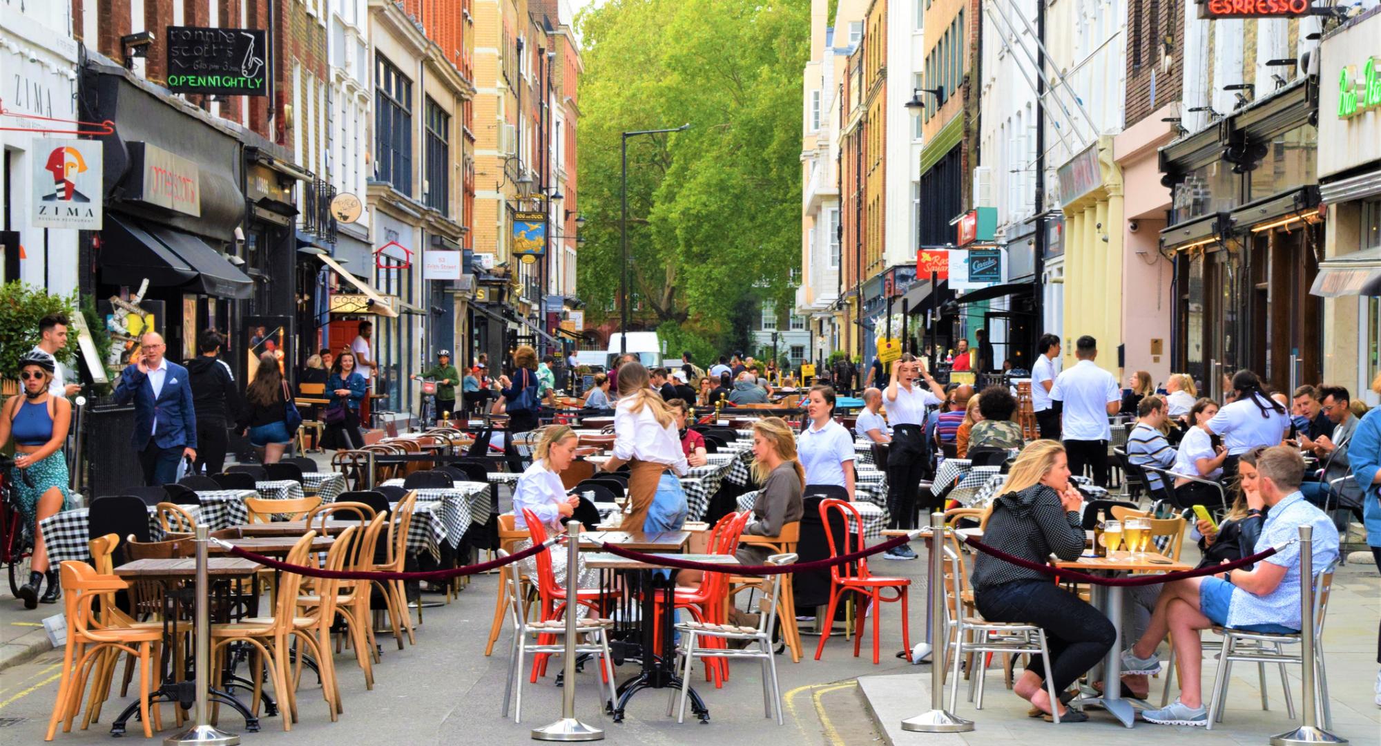 Outdoor seating in Soho, London