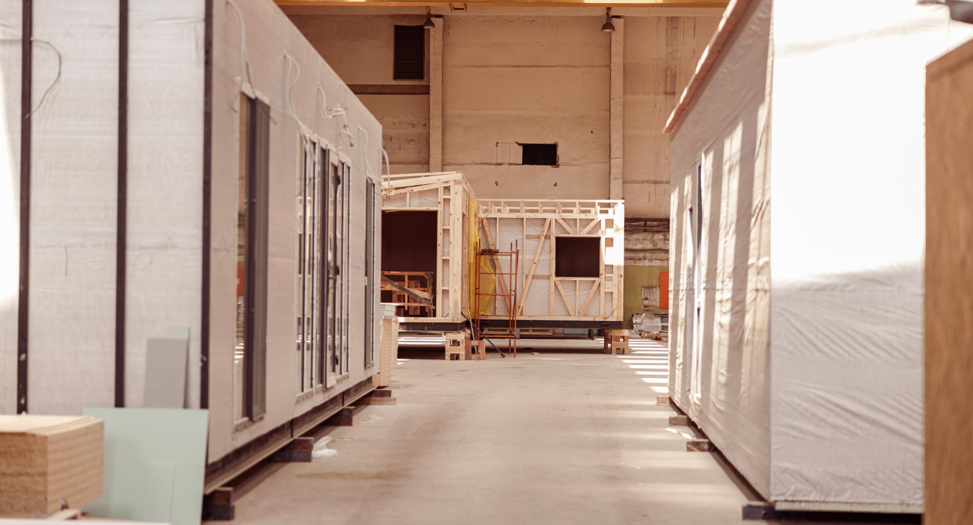 Prefabricated buildings in a factory