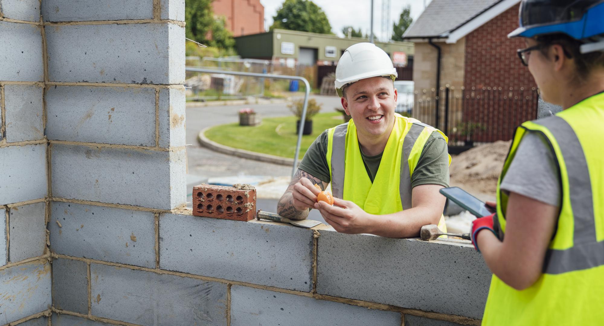 Bricklayers on a construction site
