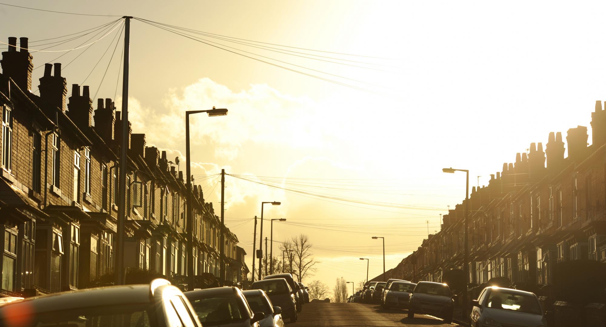 Street at sunset in Birmingham
