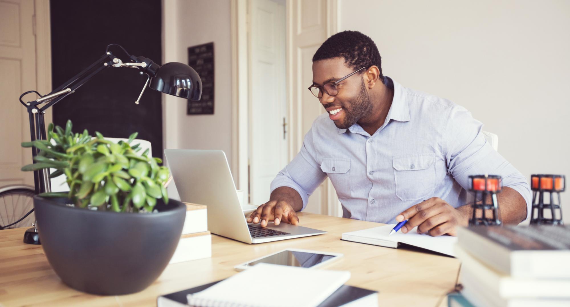 Man working remotely from a home office