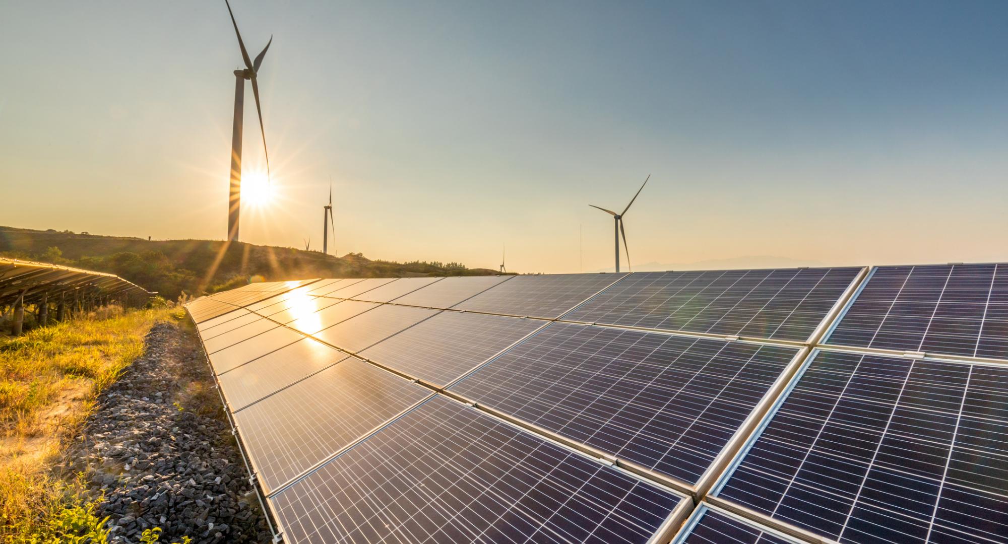 Solar panels and wind turbines