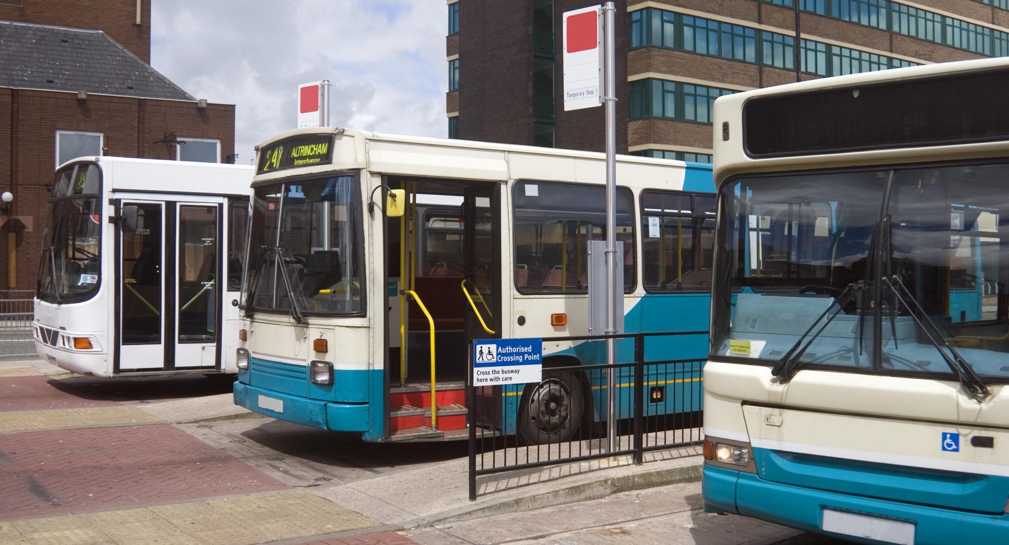 UK buses of various ages in Altrincham