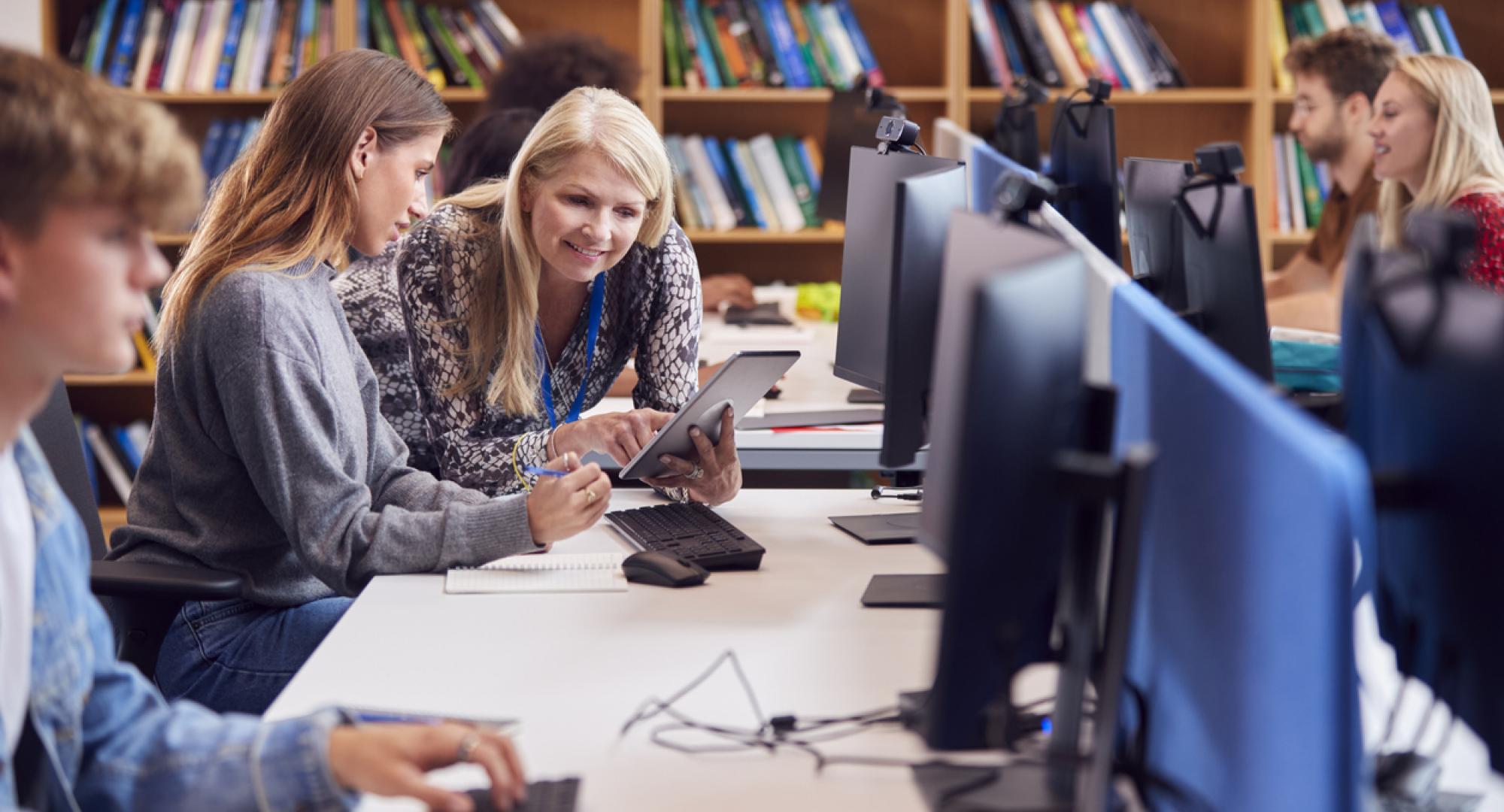 People working in a public library