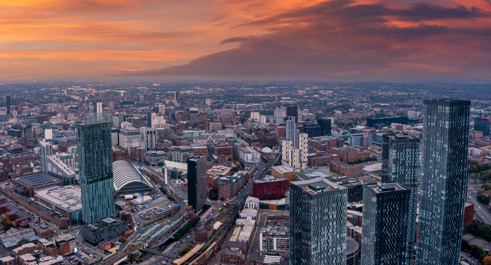 Aerial view of manchester city centre