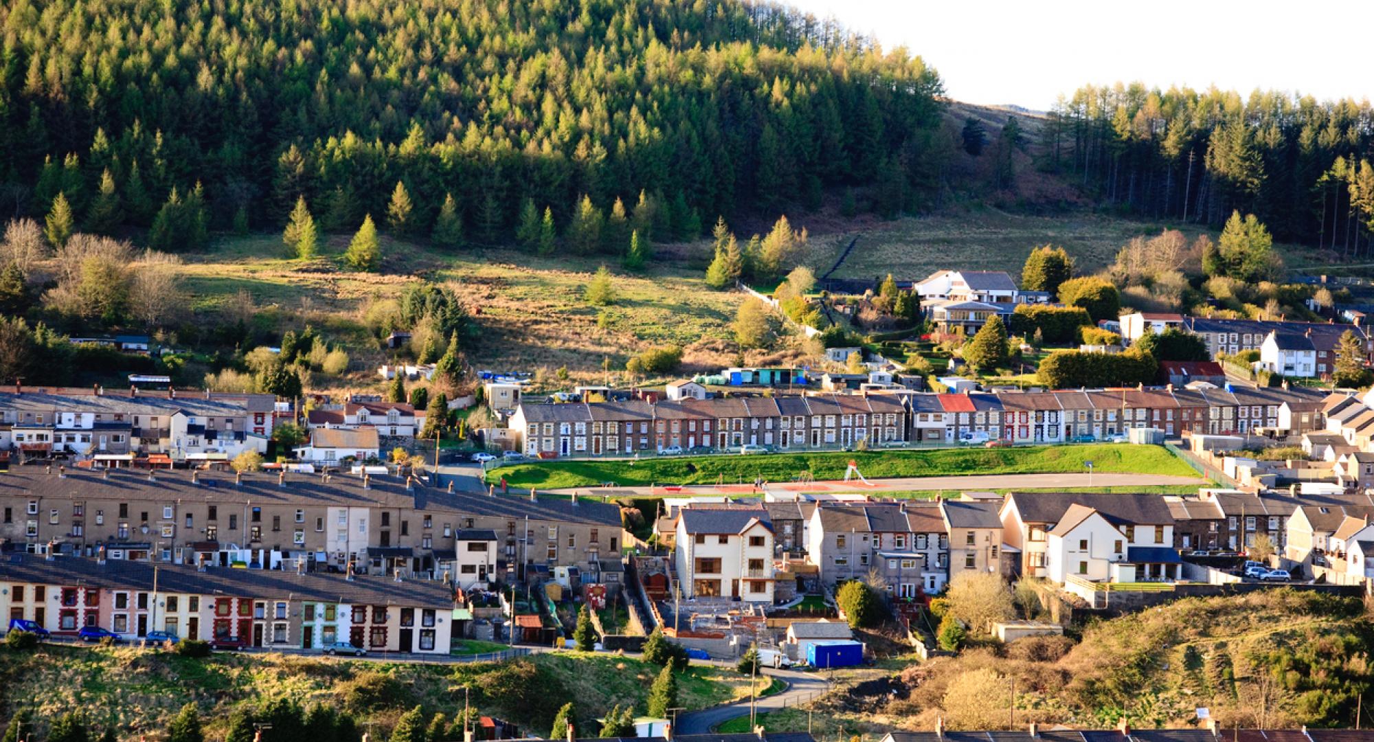 View of houses in South Wales, in the countryside