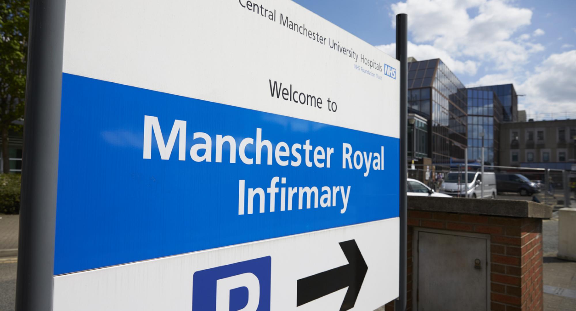 Sign at the entrance to Manchester Royal Infirmary