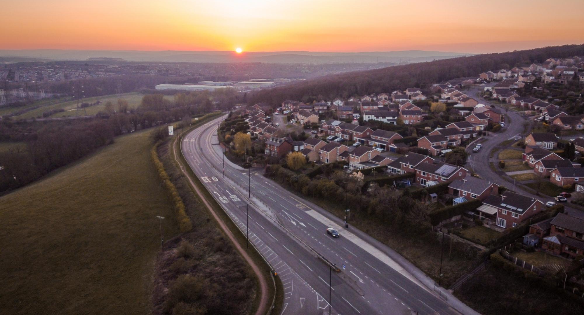 Aerial view of Rotherham at sunset