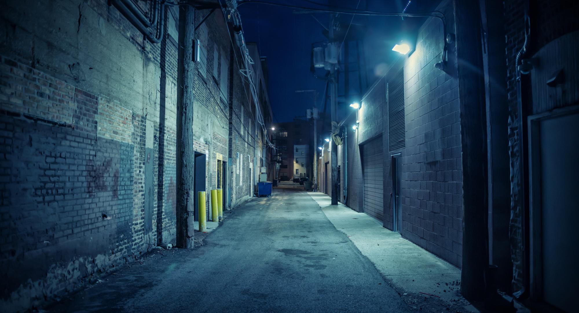 A dark street at night