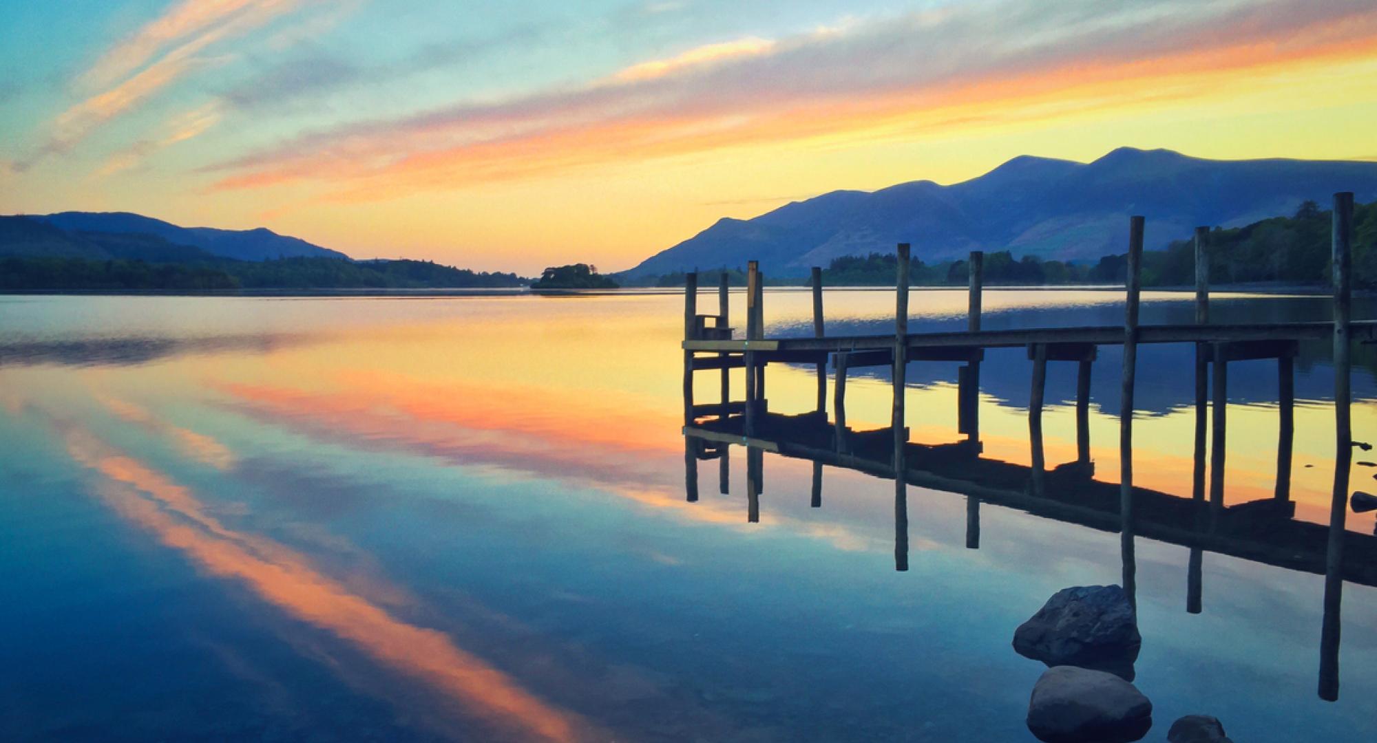 Sunset view over a lake in the Lake District