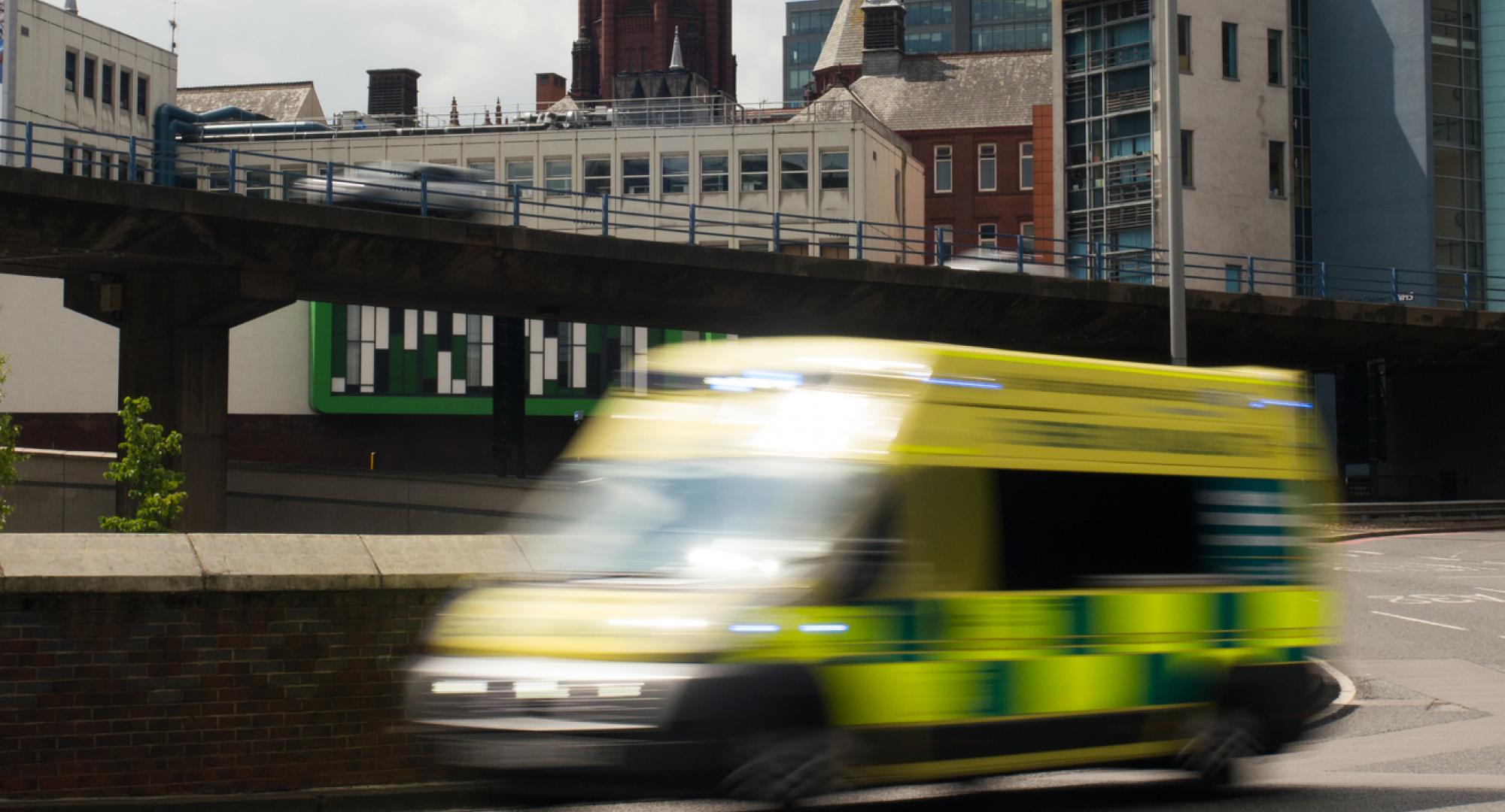 Ambulance speeding outside Birmingham Children's Hospital