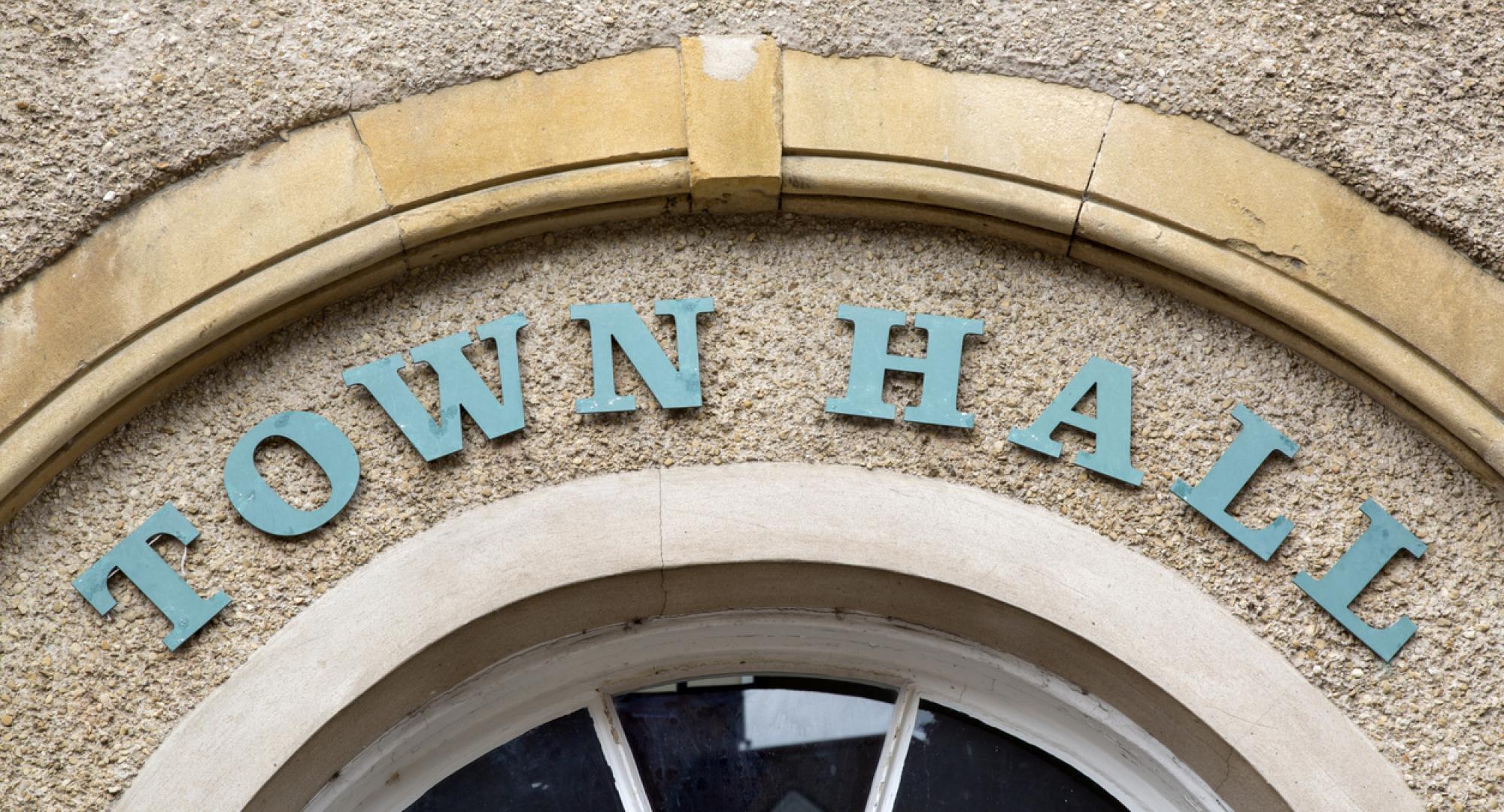 Town Hall written on façade of a building