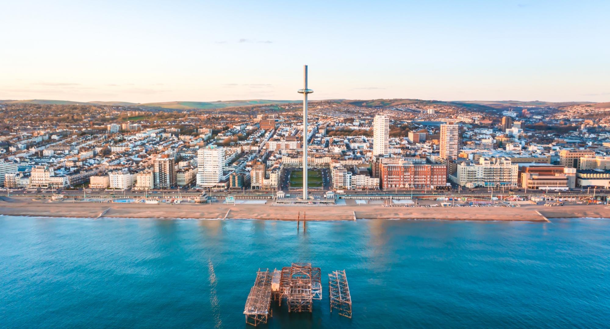 Drone shot of Brighton from the sea