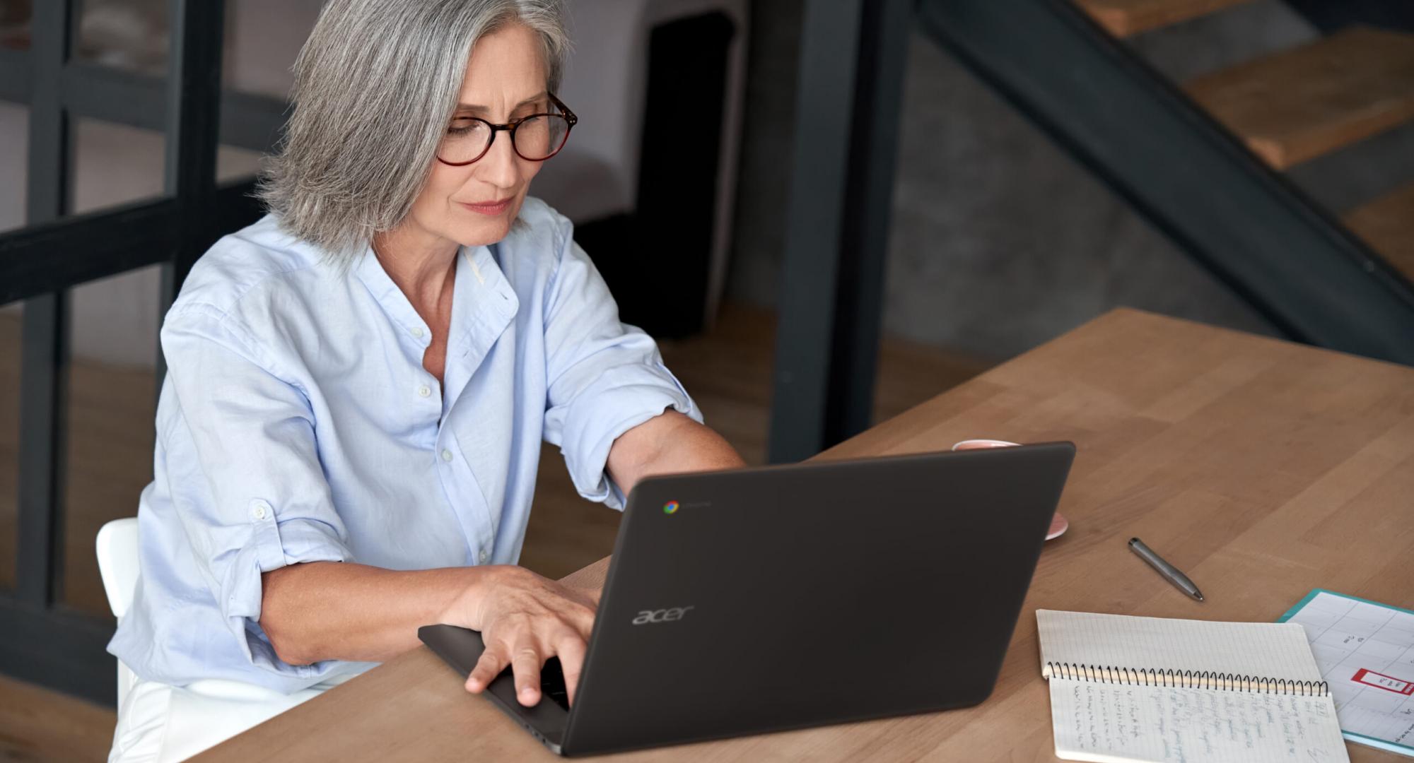 Woman using an Acer computer for business