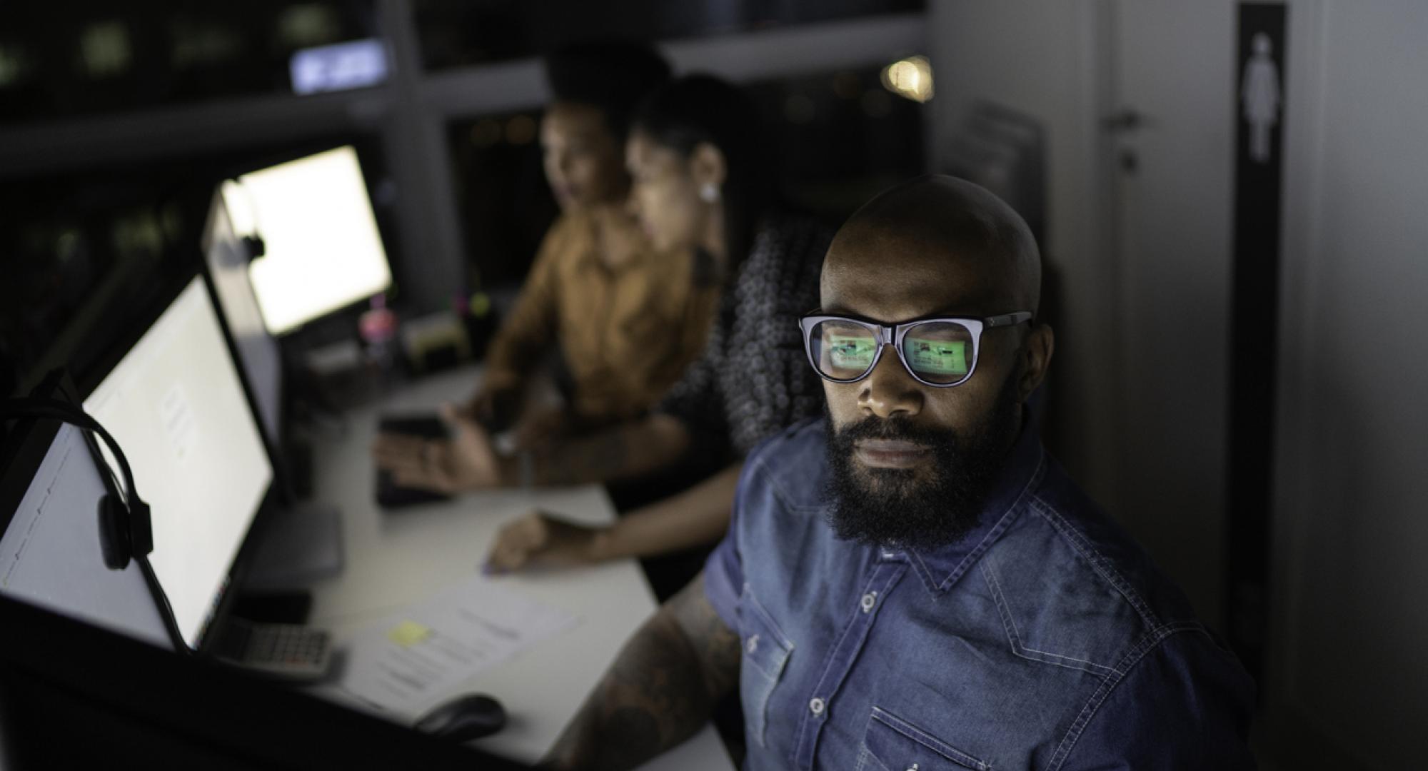 Businessman working late in the office