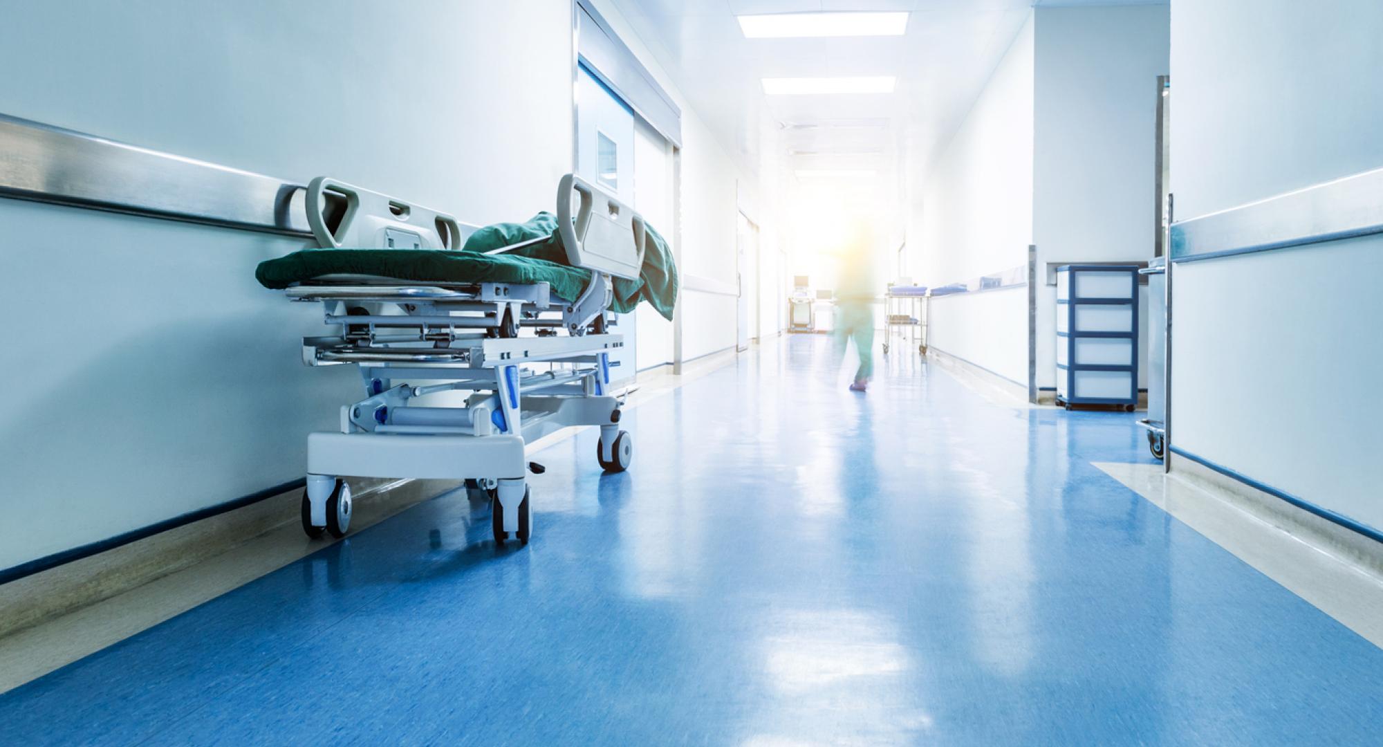 Hospital bed in a corridor