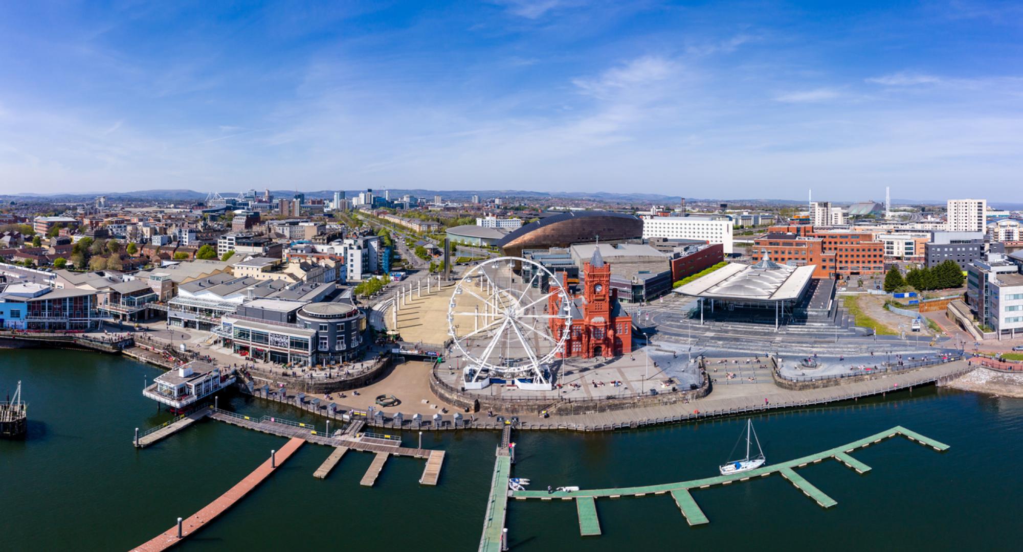 Panorama of Cardiff Bay on a sunny day