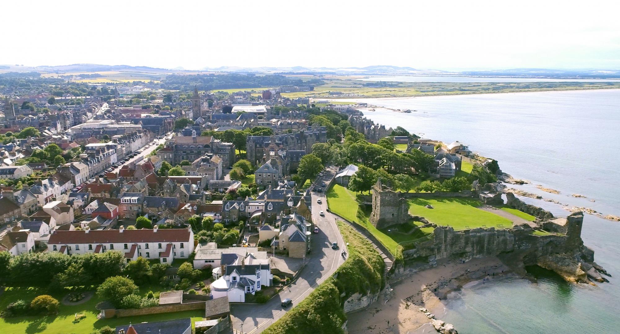 Aerial view of St. Andrews Fife Scotland